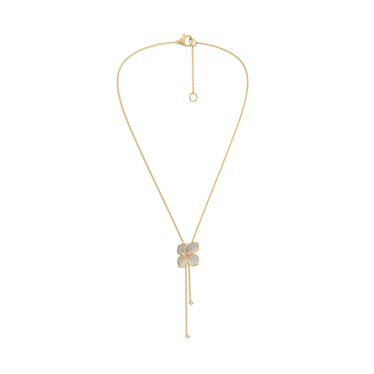 Collier en or jaune 18 carats avec diamants et fleur d'hortensia (1,80 ct).