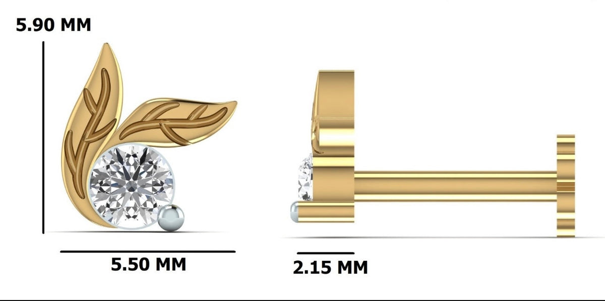 18ct yellow gold leaf cartilage earring with 0.08ct diamond