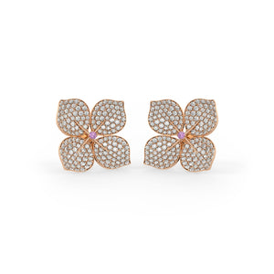 18ct Rose Gold Hydrangea Flower Diamond Earrings 1.60ct