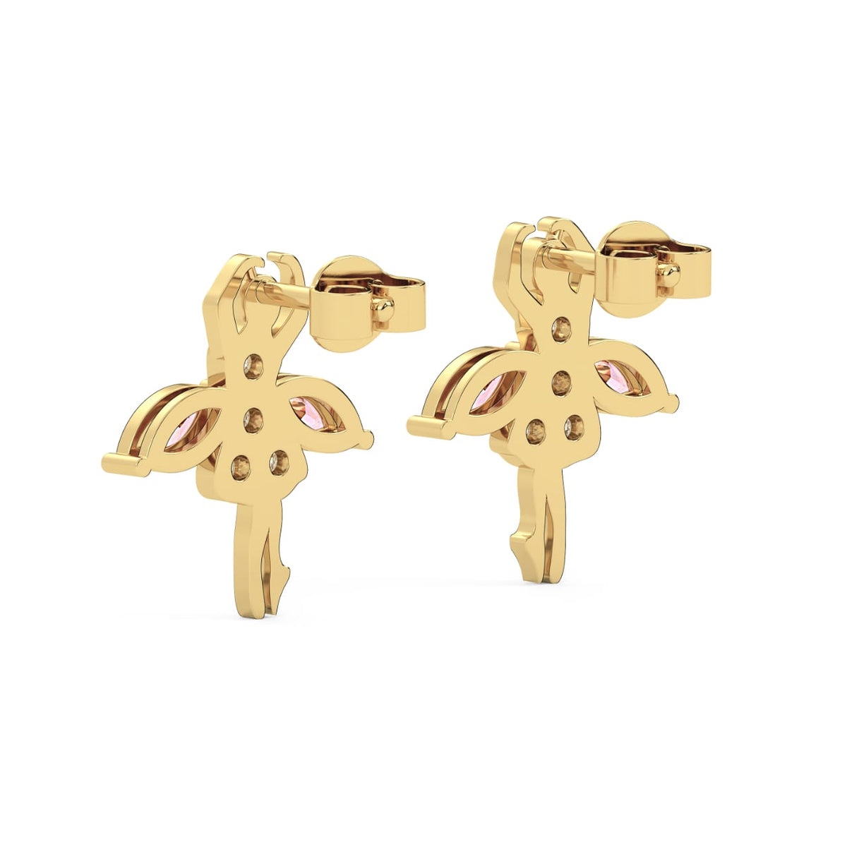 Yellow gold pink sapphire and diamond earrings