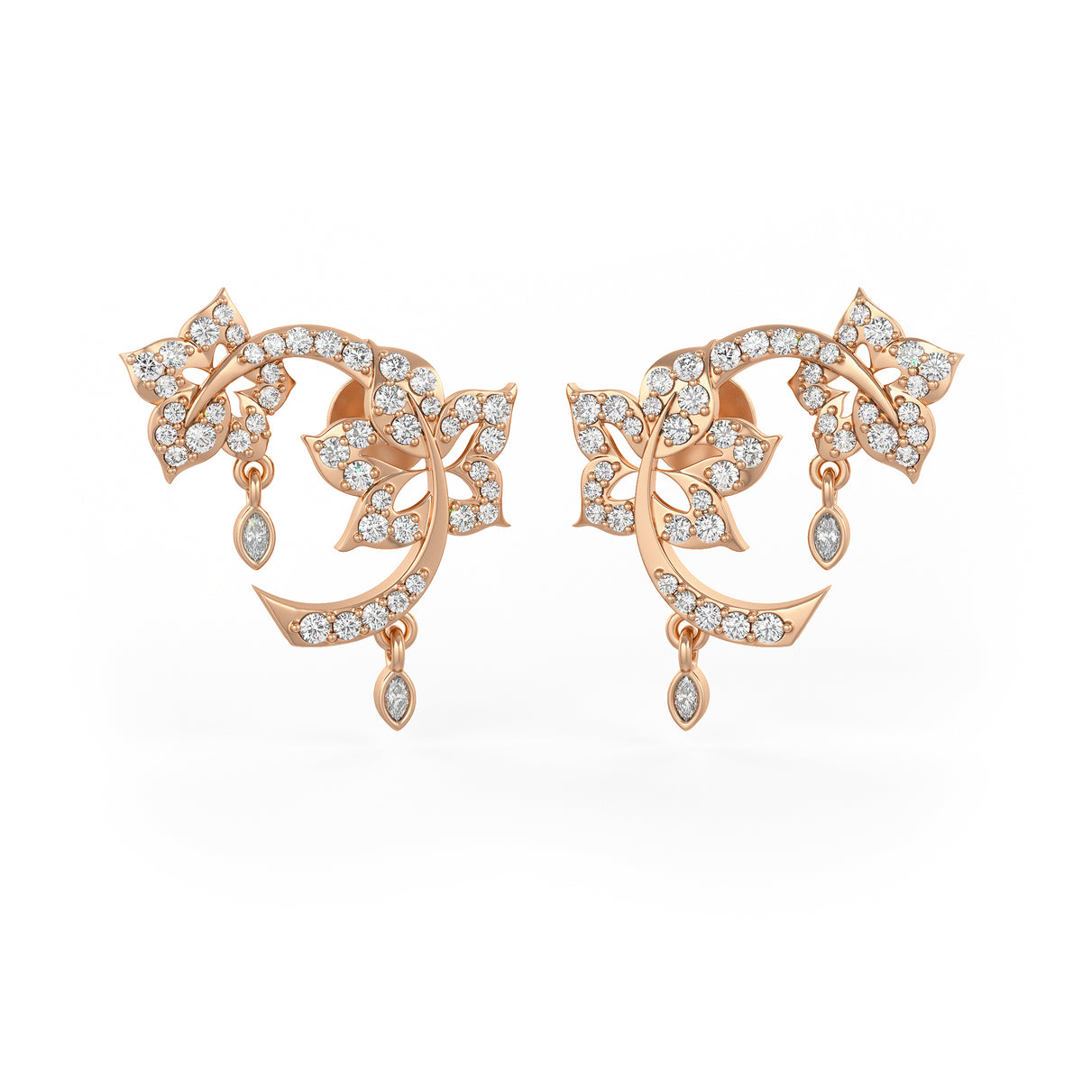 Ohrringe aus Roségold mit Diamanten in Blumenform
