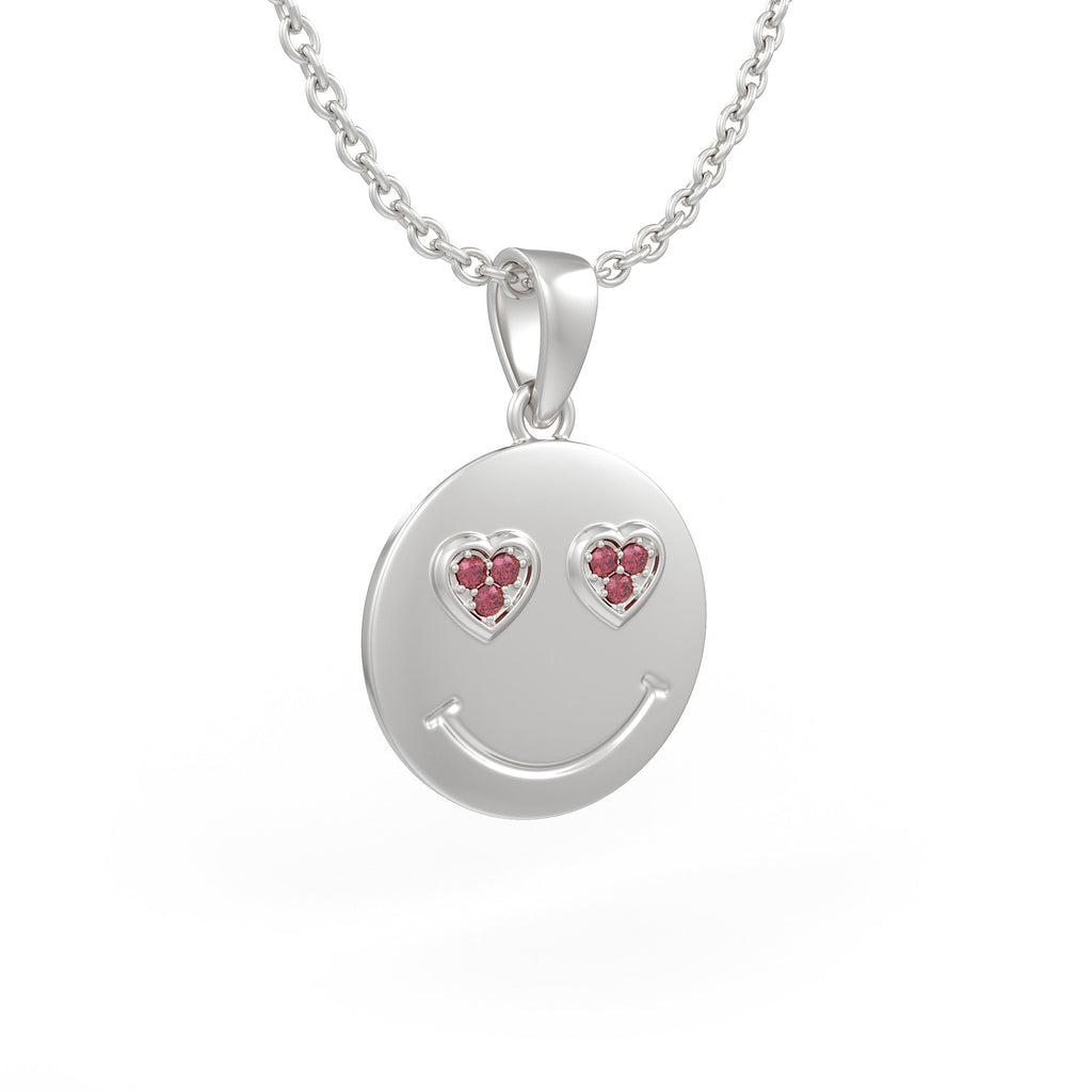 Sparkling diamond emoji necklace with smiley face design