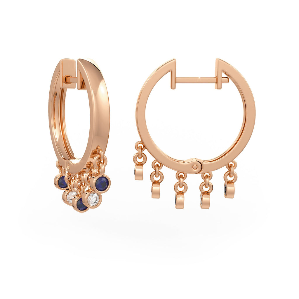 Bezel set diamond sapphire charm hoops crafted in 18ct rose gold