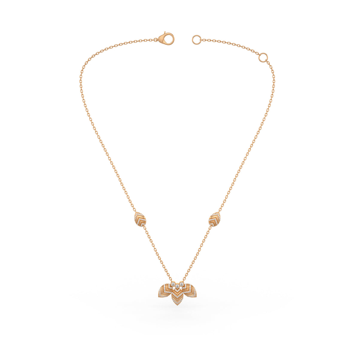 Collier en or rose 18 carats serti de diamants de 1,20 ct et orné de pétales de nénuphar.