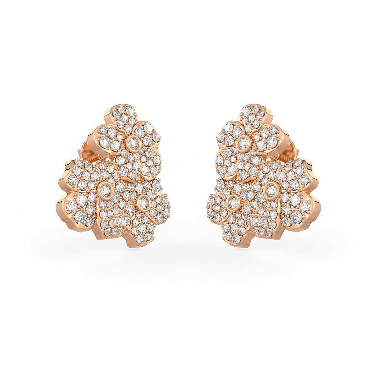 Elegant rose gold earrings with brilliant diamond petals