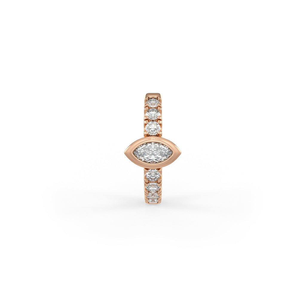 Delicate rose gold diamond hoops featuring a full eternity setting