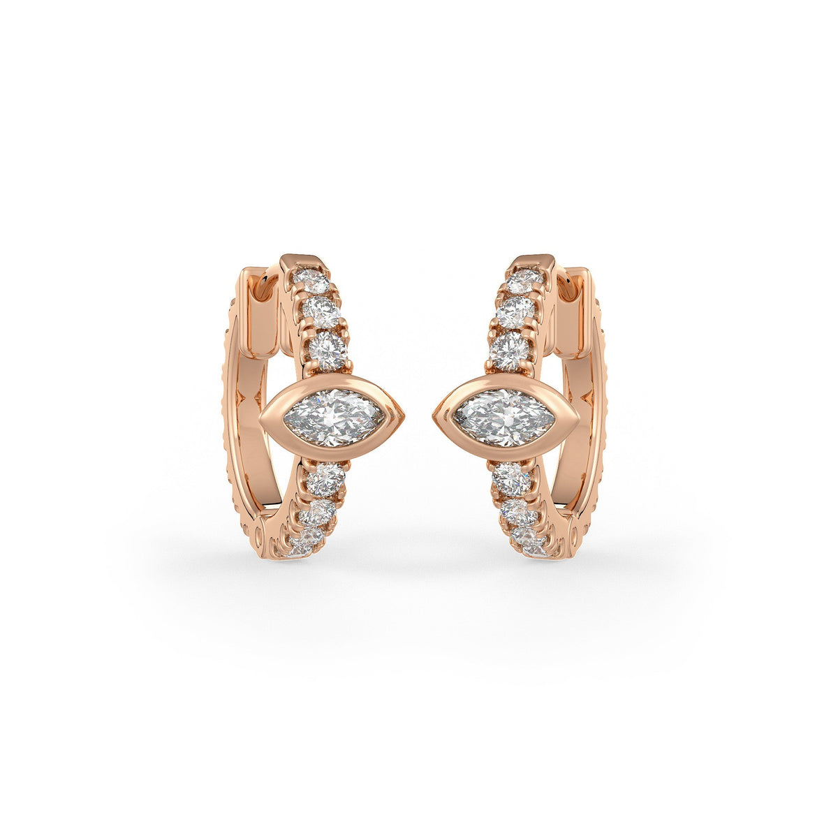  Orecchini a cerchio con diamanti da 1 ct in oro rosa 18 ct, solitario Marquise Full Eternity (coppia) per cartilagine o lobo