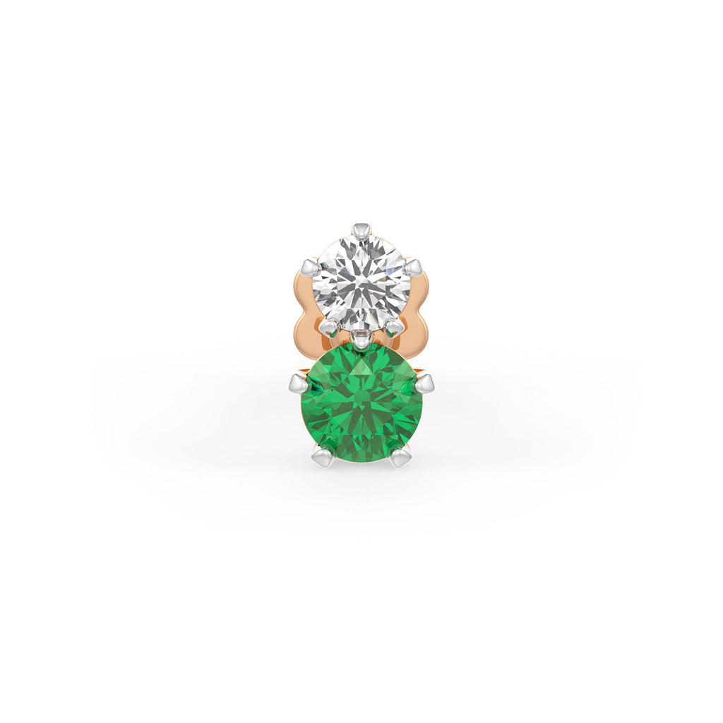 Nose stud with green gemstone and rose gold accents