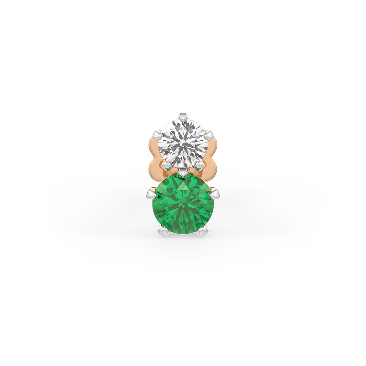 Nose stud with green gemstone and rose gold accents