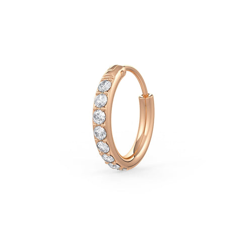 Skinny diamond nose ring hoop in 18ct rose gold front view