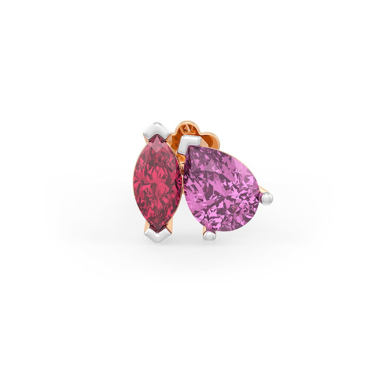 Ruby and pink sapphire nose pin in 18ct rose gold