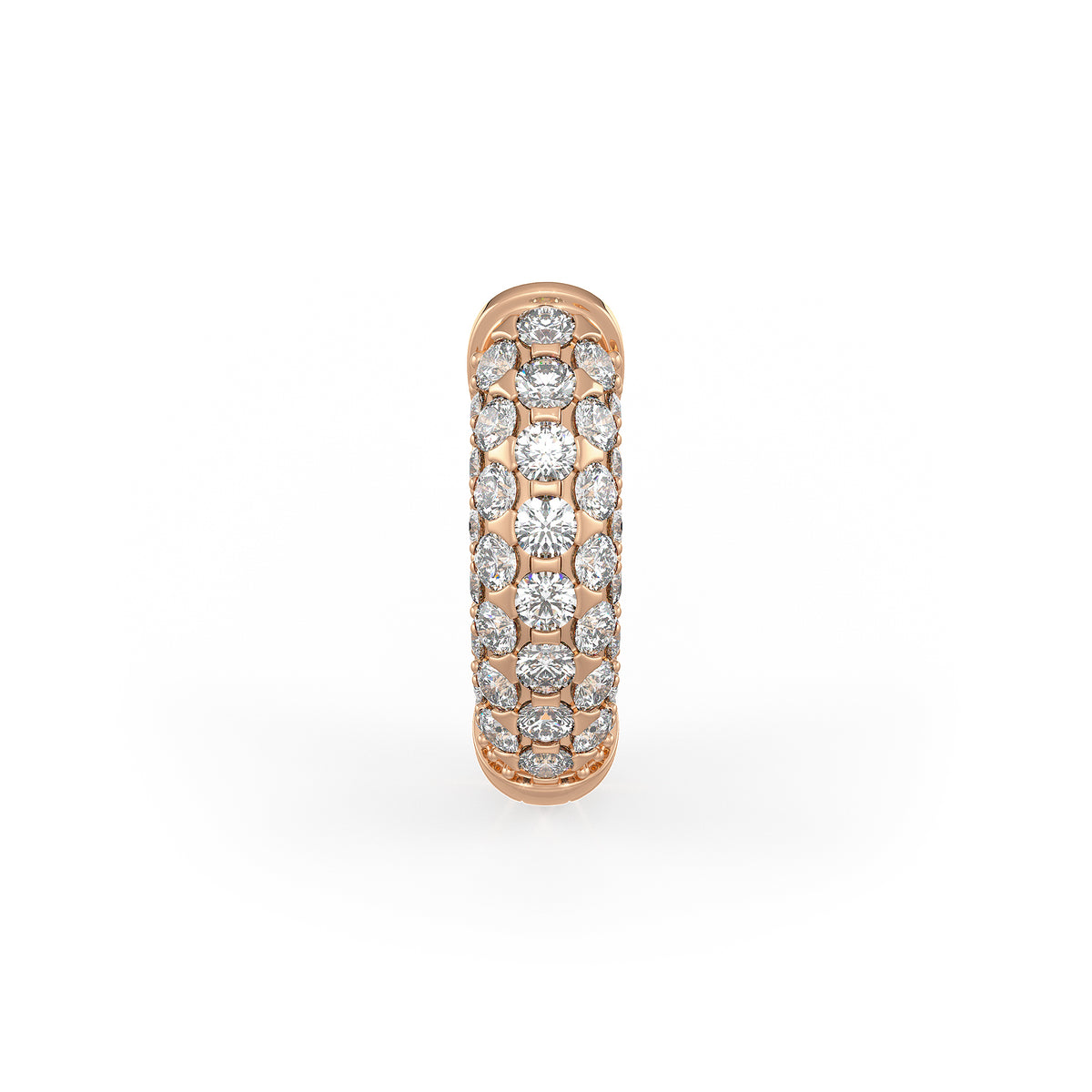  Orecchini a cerchio con 5 file di diamanti da 1,60 ct, con chiusura a scatto da 10 mm, in oro rosa 18 ct, con pavé di diamanti e cartilagine.