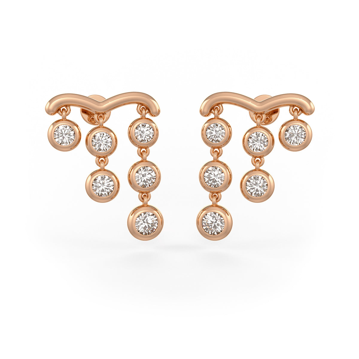 Boucles d'oreilles en or rose 18 carats serties de diamants 1 carat, forme goutte de pluie.