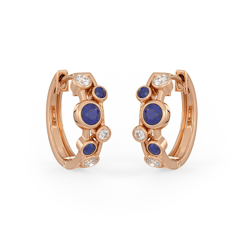 Diamond Sapphire Bubble Hoops Earrings 18ct Rose Gold