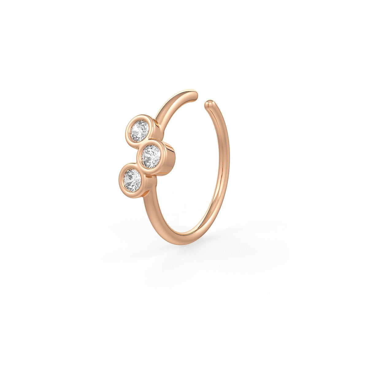 Skinny Diamond Nose Hoop Trilogy Ring 18ct Rose Gold