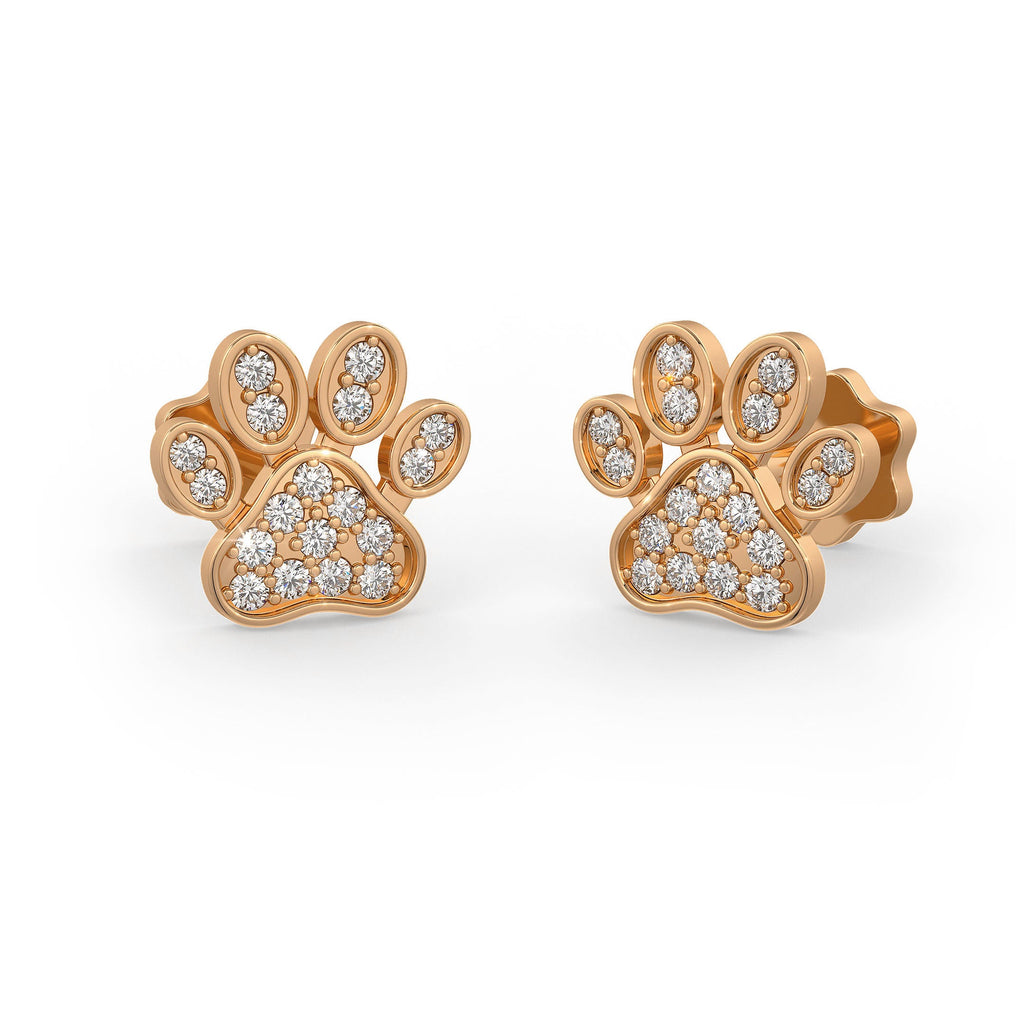 Rose gold paw stud with sparkling diamonds