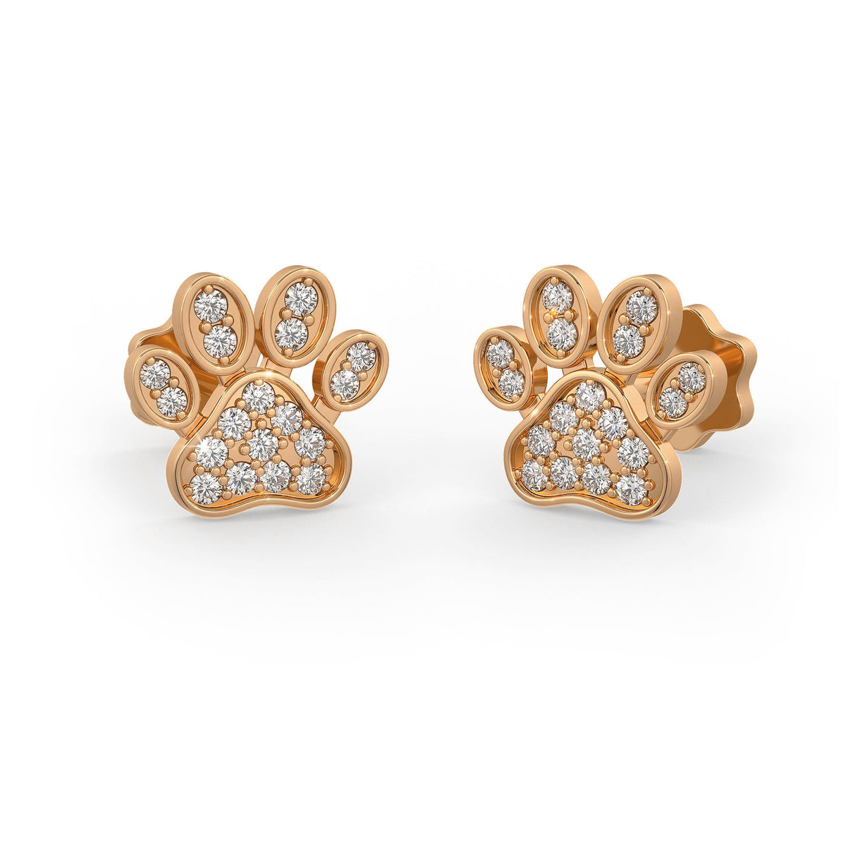 Rose gold paw stud with sparkling diamonds