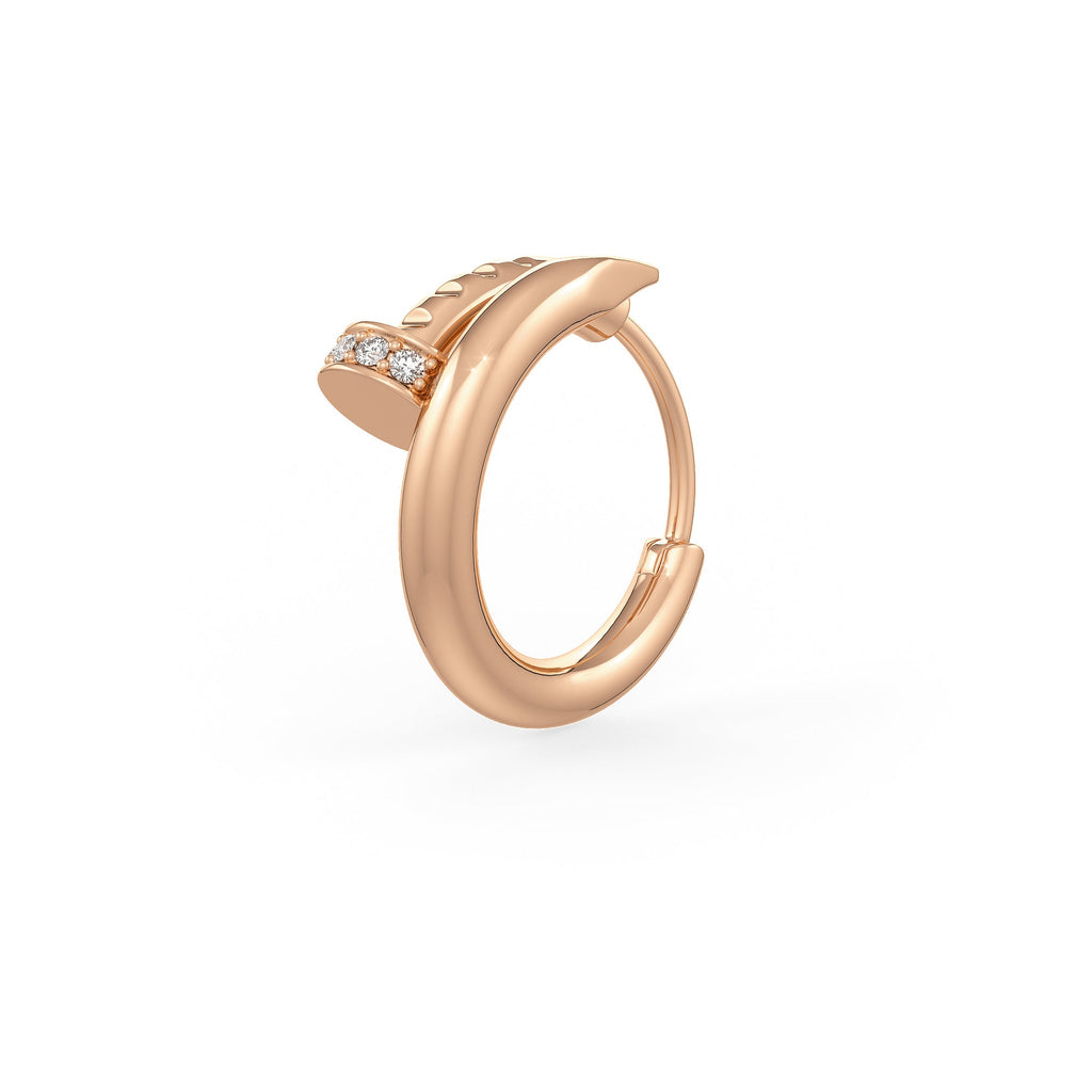 Diamond Nail Hoop Cartilage Earring 10mm in 18ct Rose Gold