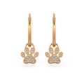 Diamond Paw Charm Hoop Earrings Rose Gold