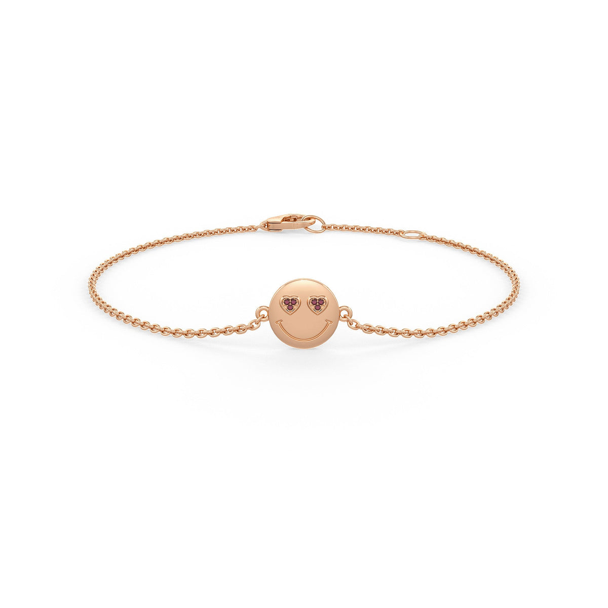 Natural Ruby Heart Emoji Bracelet in 18ct Rose Gold