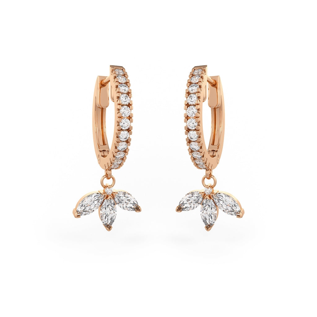  Orecchini a cerchio Eternity in oro rosa 18 carati con diamanti e ciondolo a forma di loto marquise da 0,92 carati (coppia intera)