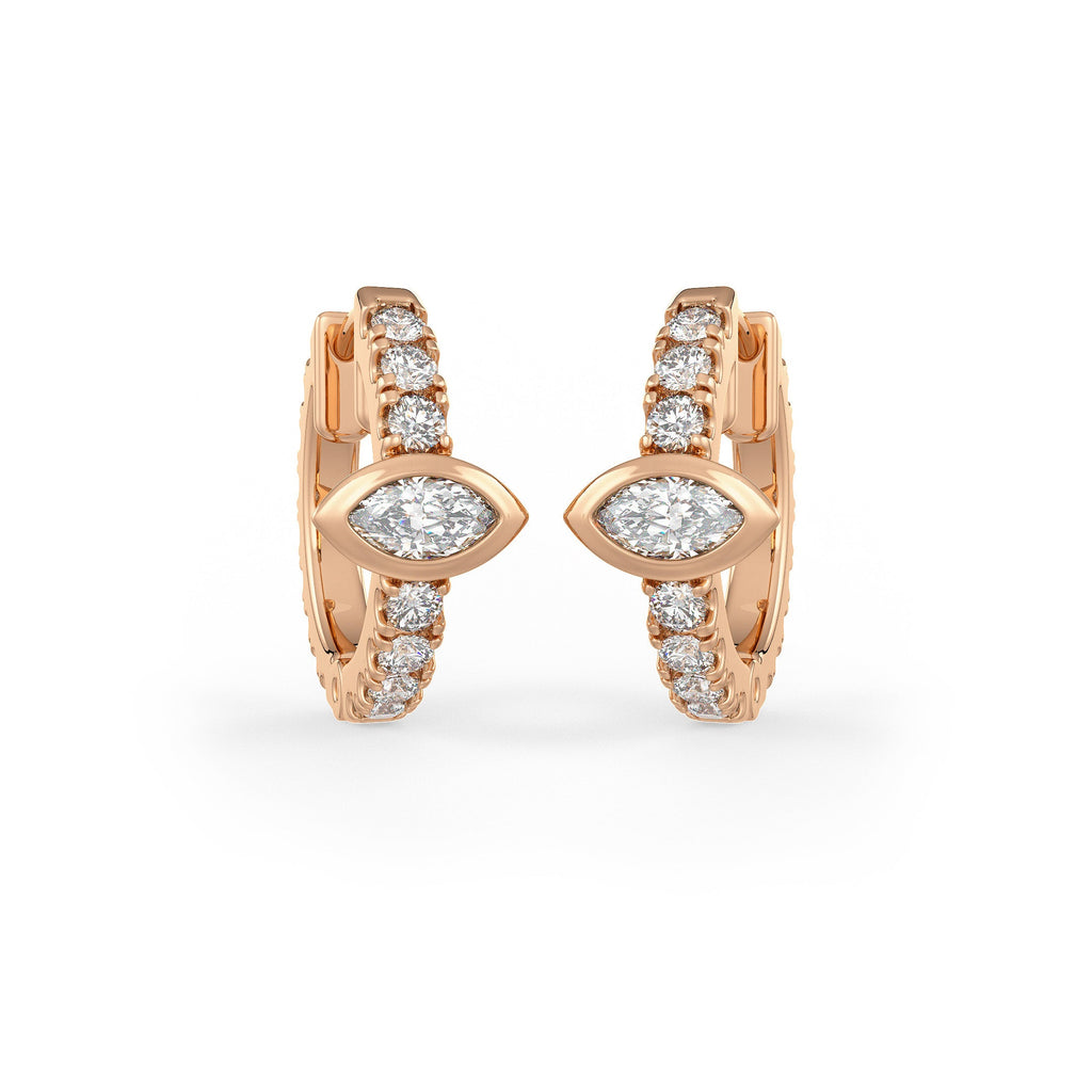 Orecchini a cerchio Full Eternity in oro rosa 18 carati con diamanti da 10 mm e solitario Marquise da 0,70 carati (coppia)