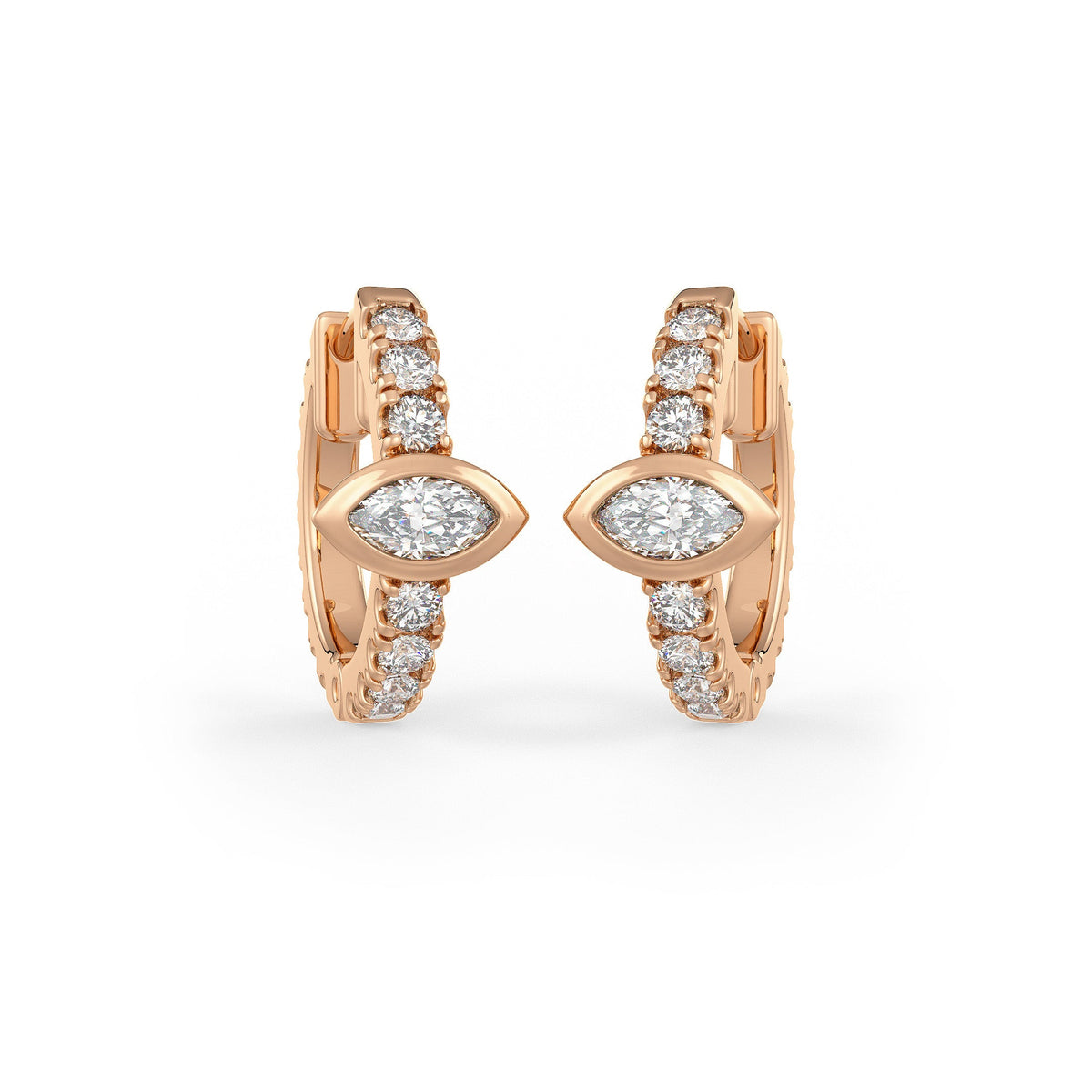 Boucles d'oreilles créoles en or rose 18 carats serties de diamants (10 mm), solitaire marquise de 0,70 carat (paire)