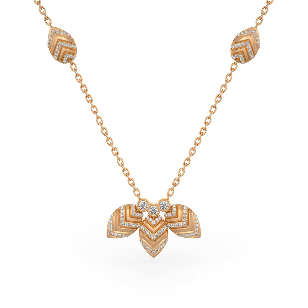 Collier en or rose 18 carats serti de diamants de 1,20 ct et orné de pétales de nénuphar.