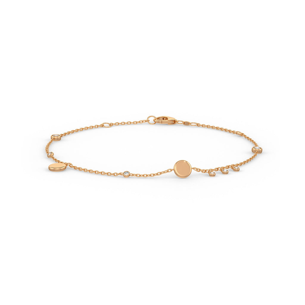 Diamond Bracelet in 18ct Rose Gold 0.22ct Charm Disc on Chain