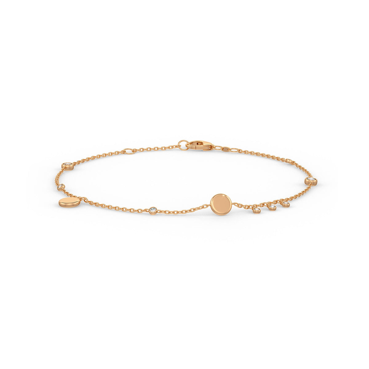 Bracelet en or rose 18 carats avec pendentif disque en diamant de 0,22 carat sur chaîne