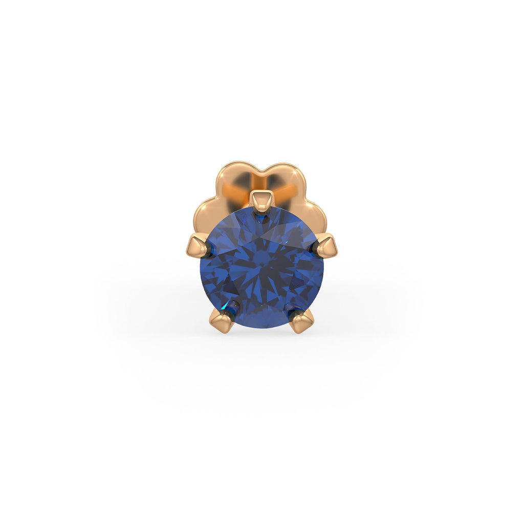 Blue Sapphire Nose Piercing Pin in 18ct Rose Gold Screwbacks Gemstones Stud