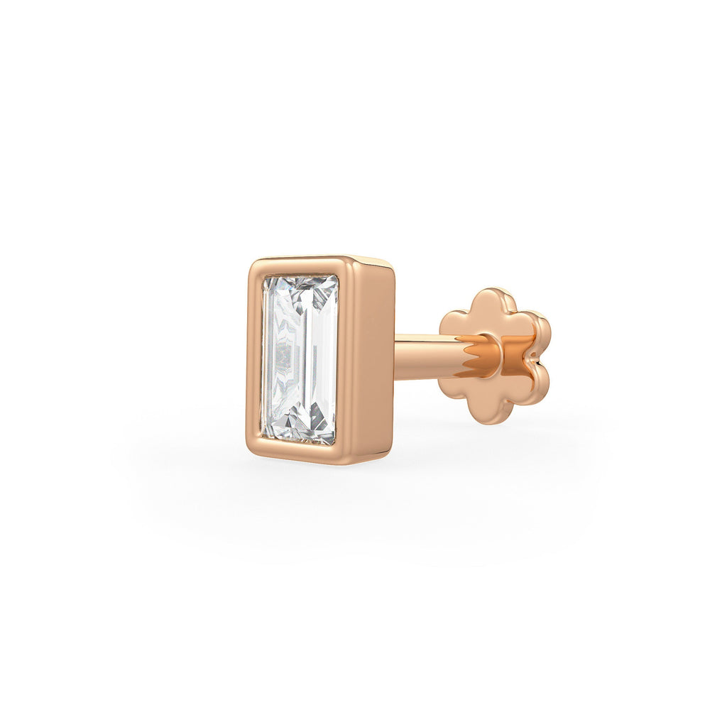 Baguette diamond nose stud in 18ct rose gold