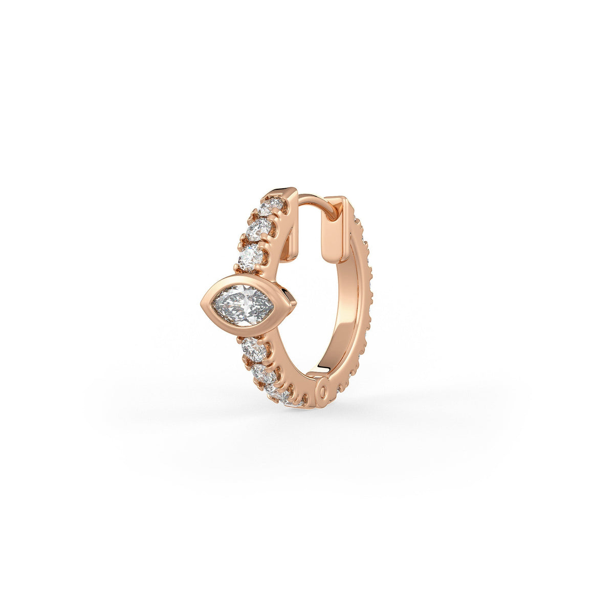 Side view of 18ct rose gold diamond eternity hoop earrings