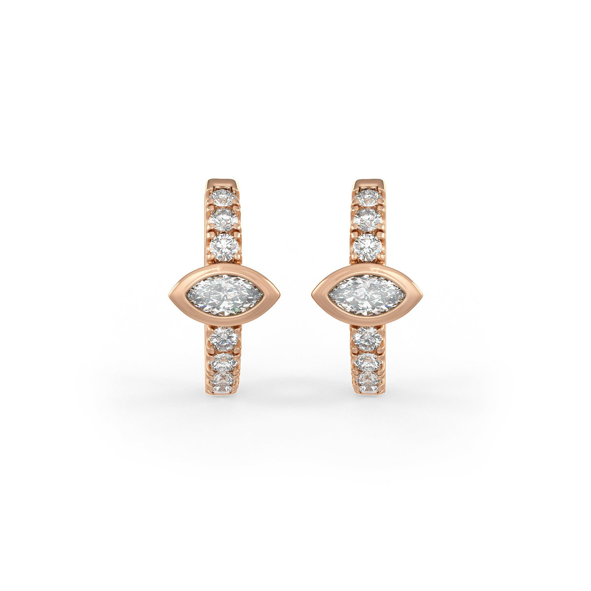  Orecchini a cerchio con diamanti da 1 ct in oro rosa 18 ct, solitario Marquise Full Eternity (coppia) per cartilagine o lobo