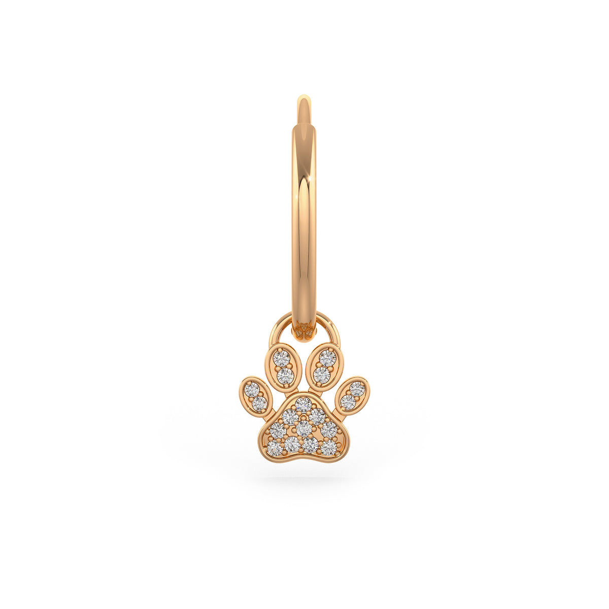 Diamond Paw Charm Hoop Earrings Rose Gold