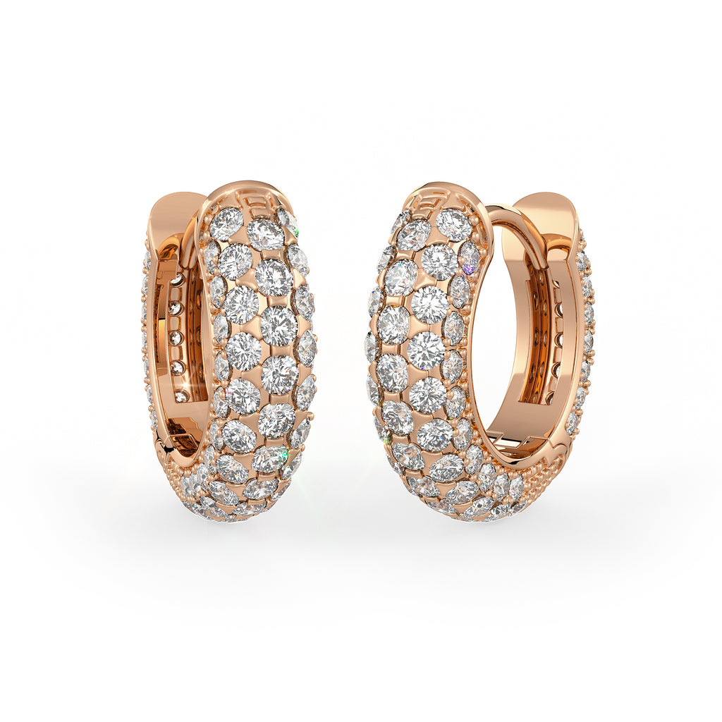 5 Row Pave Diamond Clicker Earrings in Rose Gold