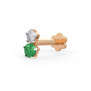 Diamond Emerald Nose Pin 18ct Rose Gold stud Toi et Moi