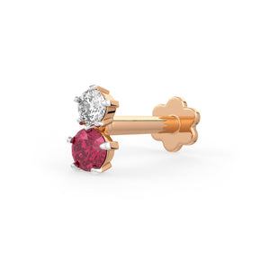 Diamond Ruby Nose Pin 18ct Rose Gold stud Toi et Moi