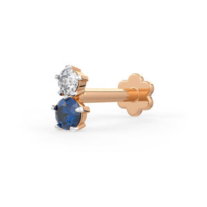 Diamond Sapphire Nose Pin 18ct Rose Gold stud Toi et Moi