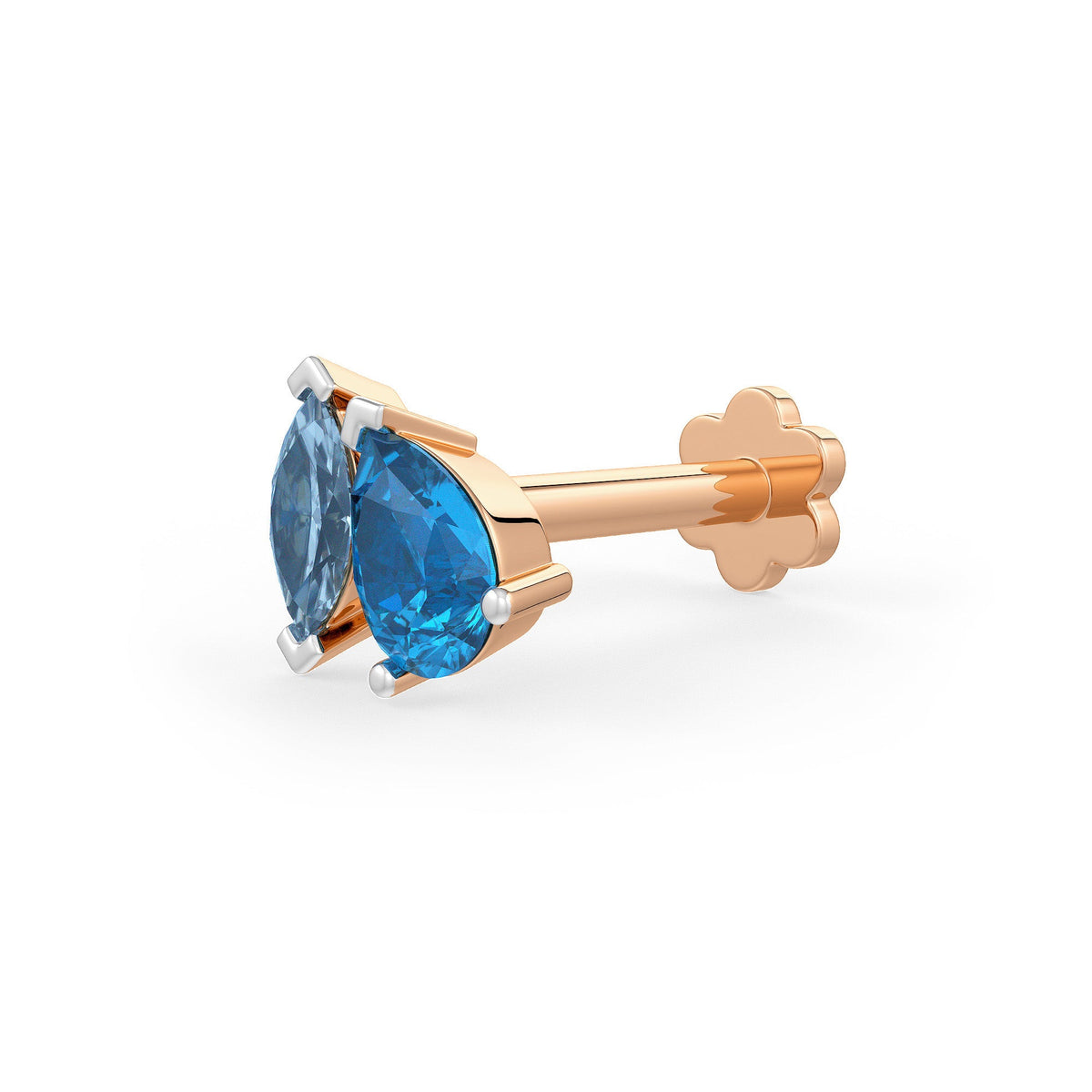 Rose gold nose stud with blue topaz aquamarine