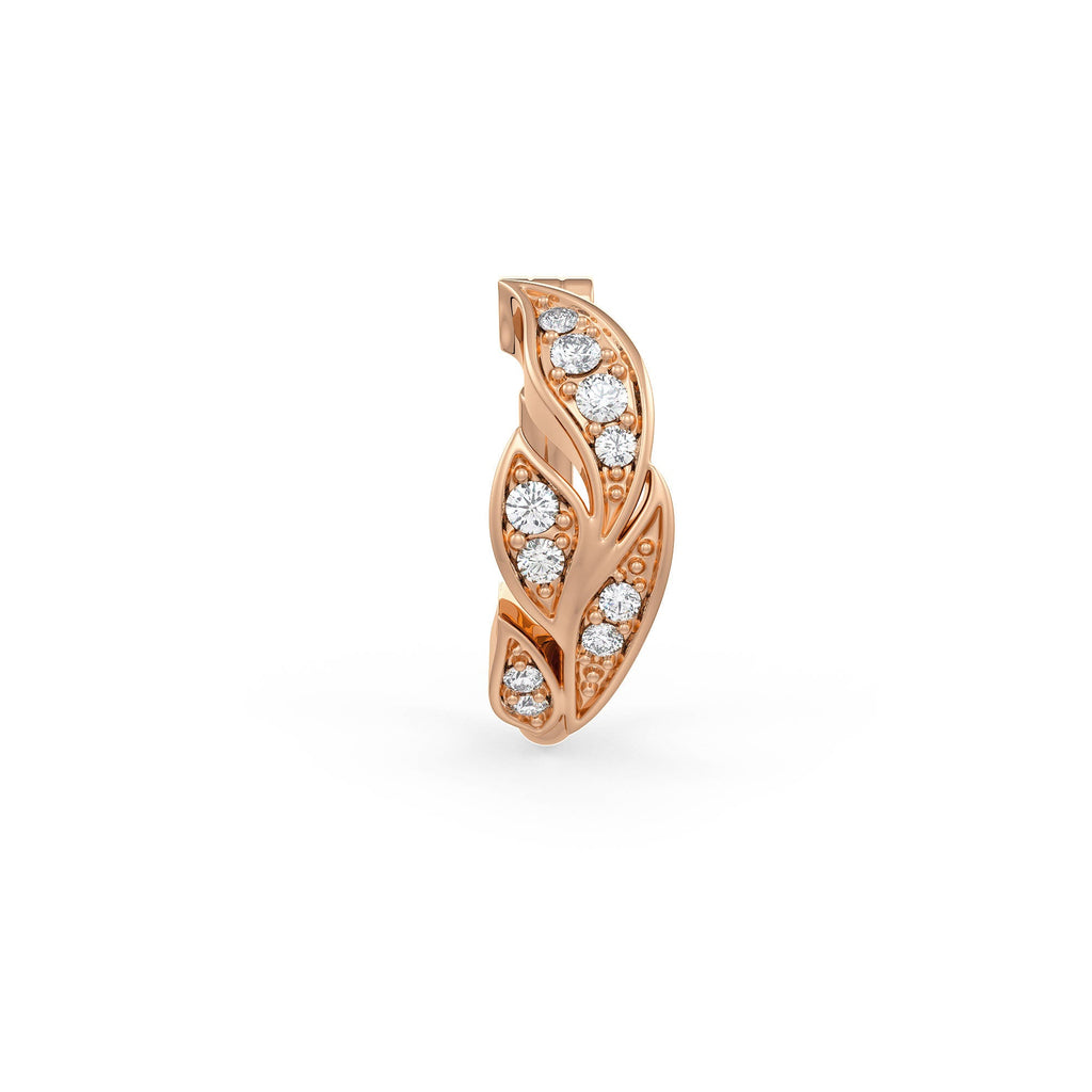 Rose gold hoop nose ring crafted with intricate leaf pattern