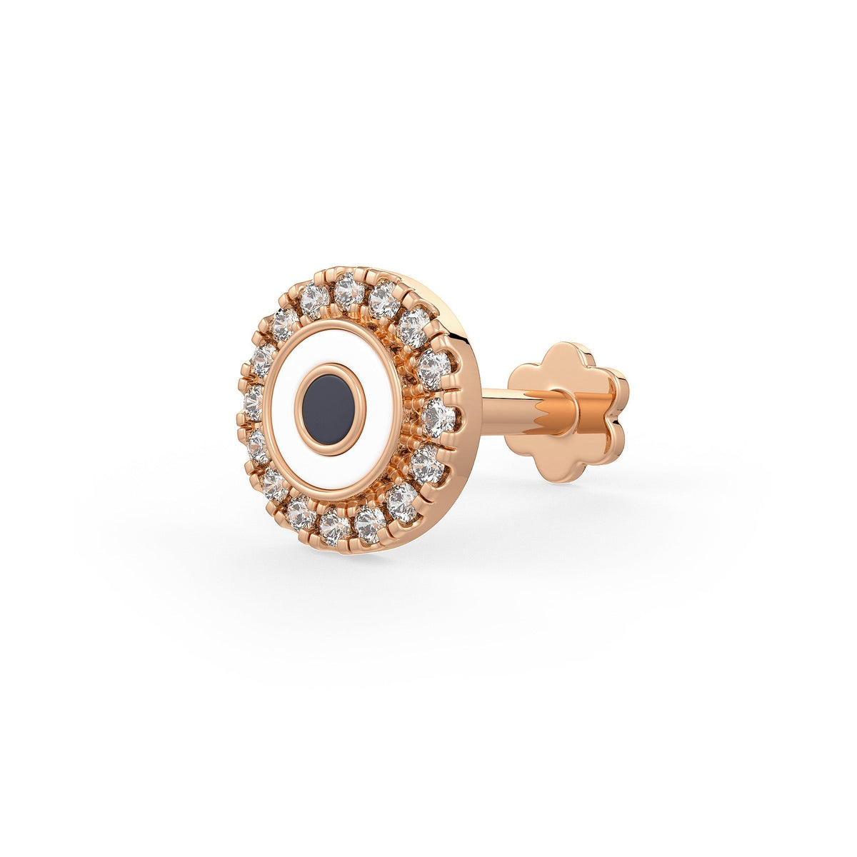 Diamond set evil eye nose jewellery in rose gold