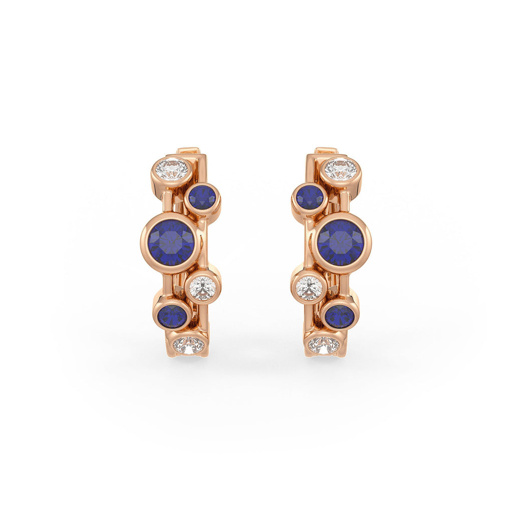 Diamond Sapphire Bubble Hoops Earrings 18ct Rose Gold