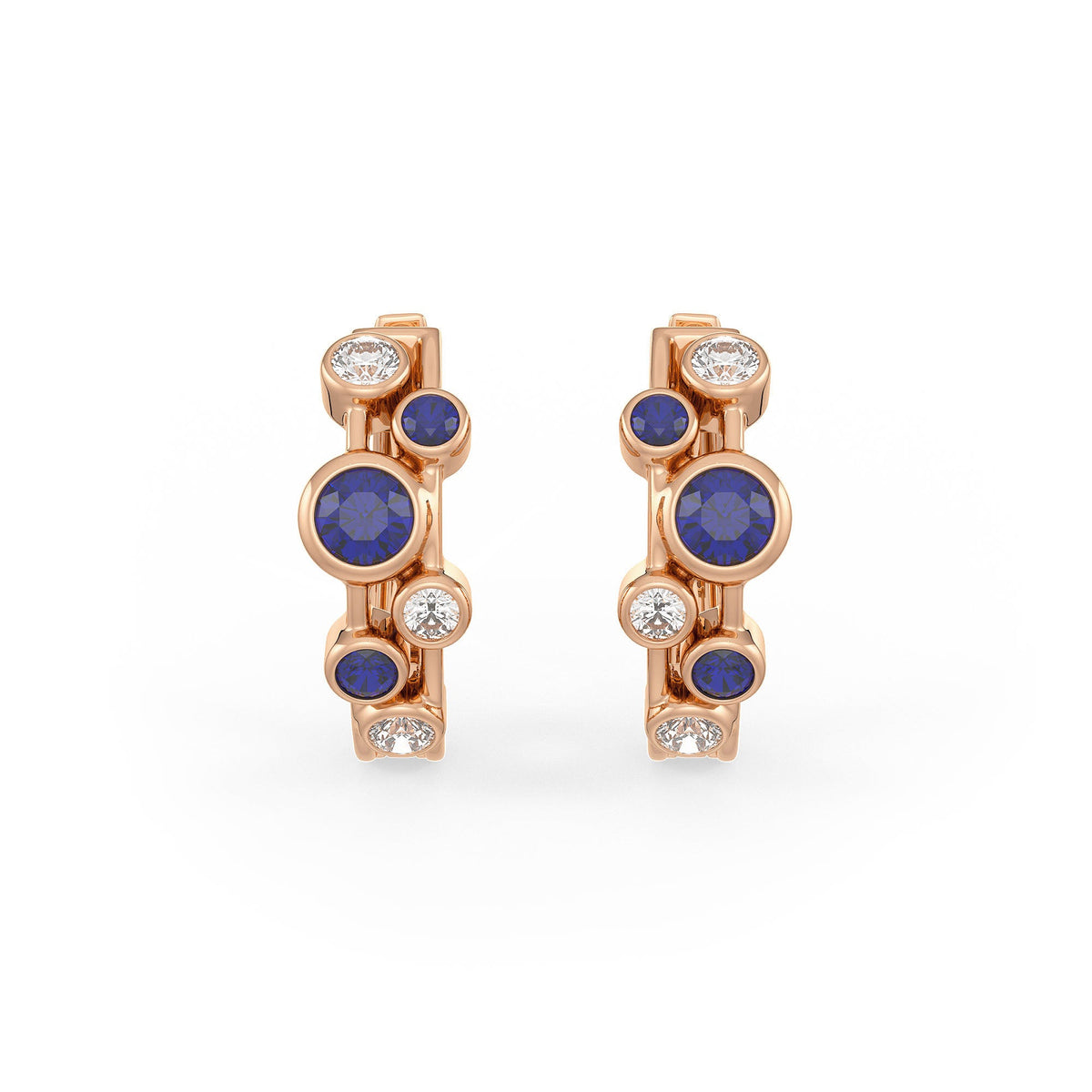 Diamond Sapphire Bubble Hoops Earrings 18ct Rose Gold