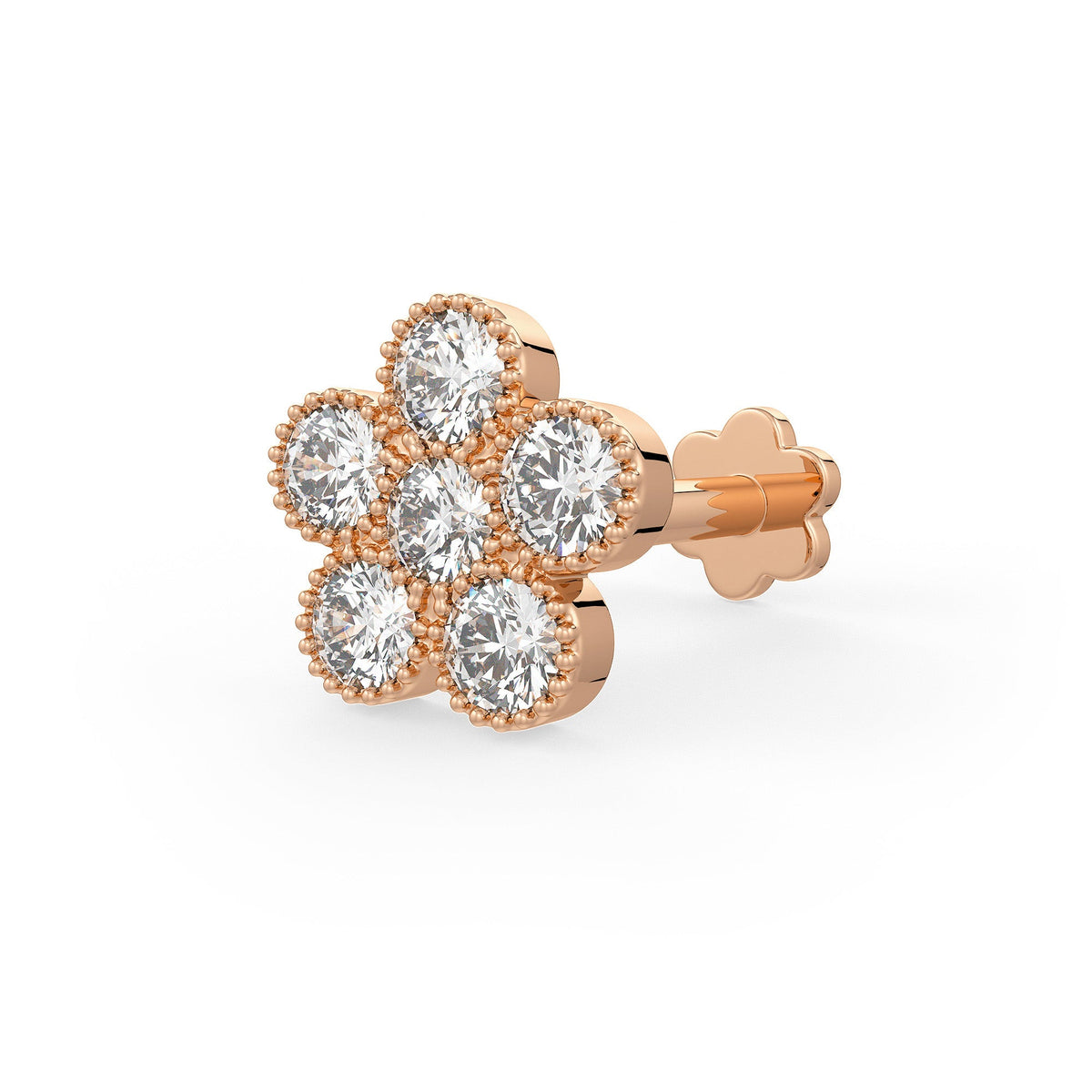 Daisy Flower Diamond Nose Stud 18ct Rose Gold Large 0.33ct
