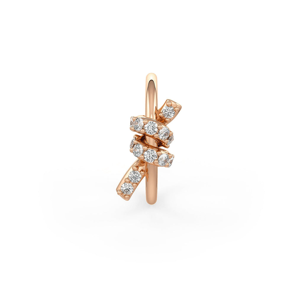 Skinny rose gold nose ring with diamond knot