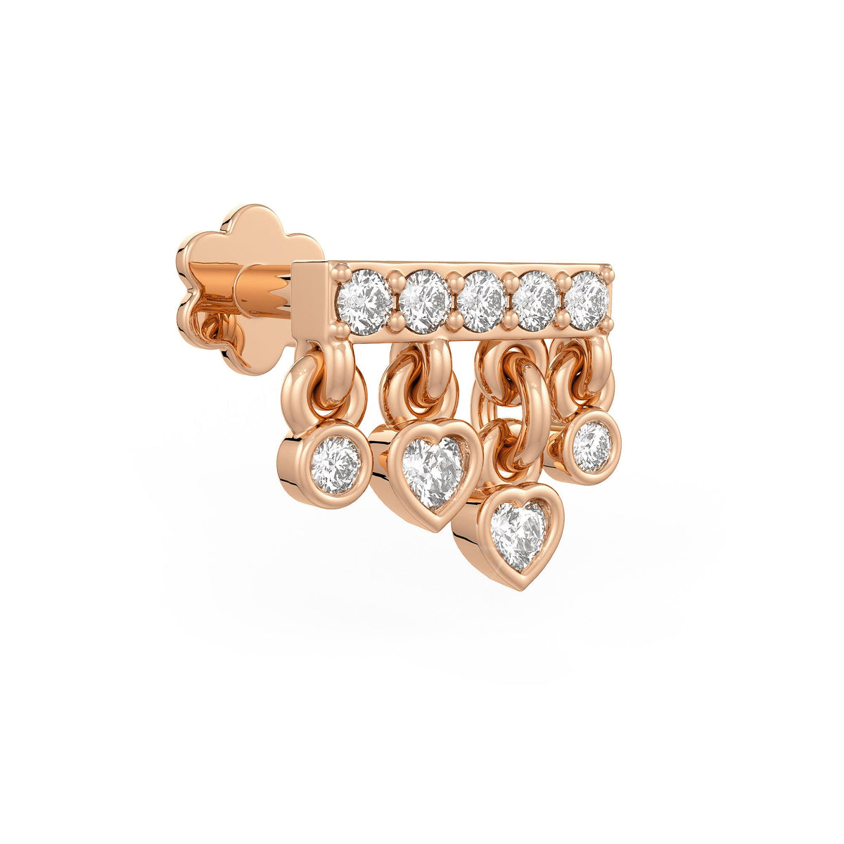 Rose gold heart nose stud with sparkling diamonds
