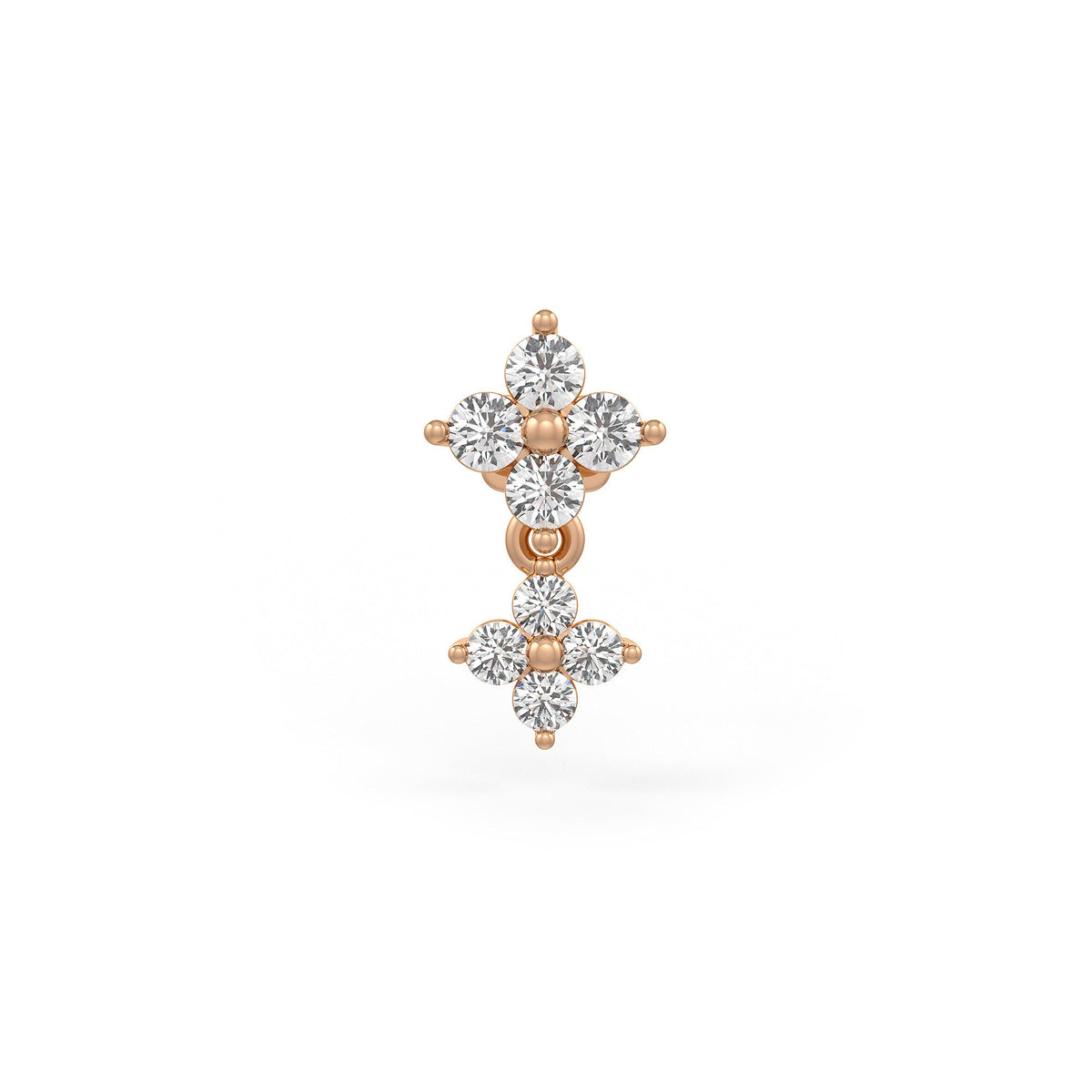 18ct rose gold nose stud featuring a delicate diamond flower