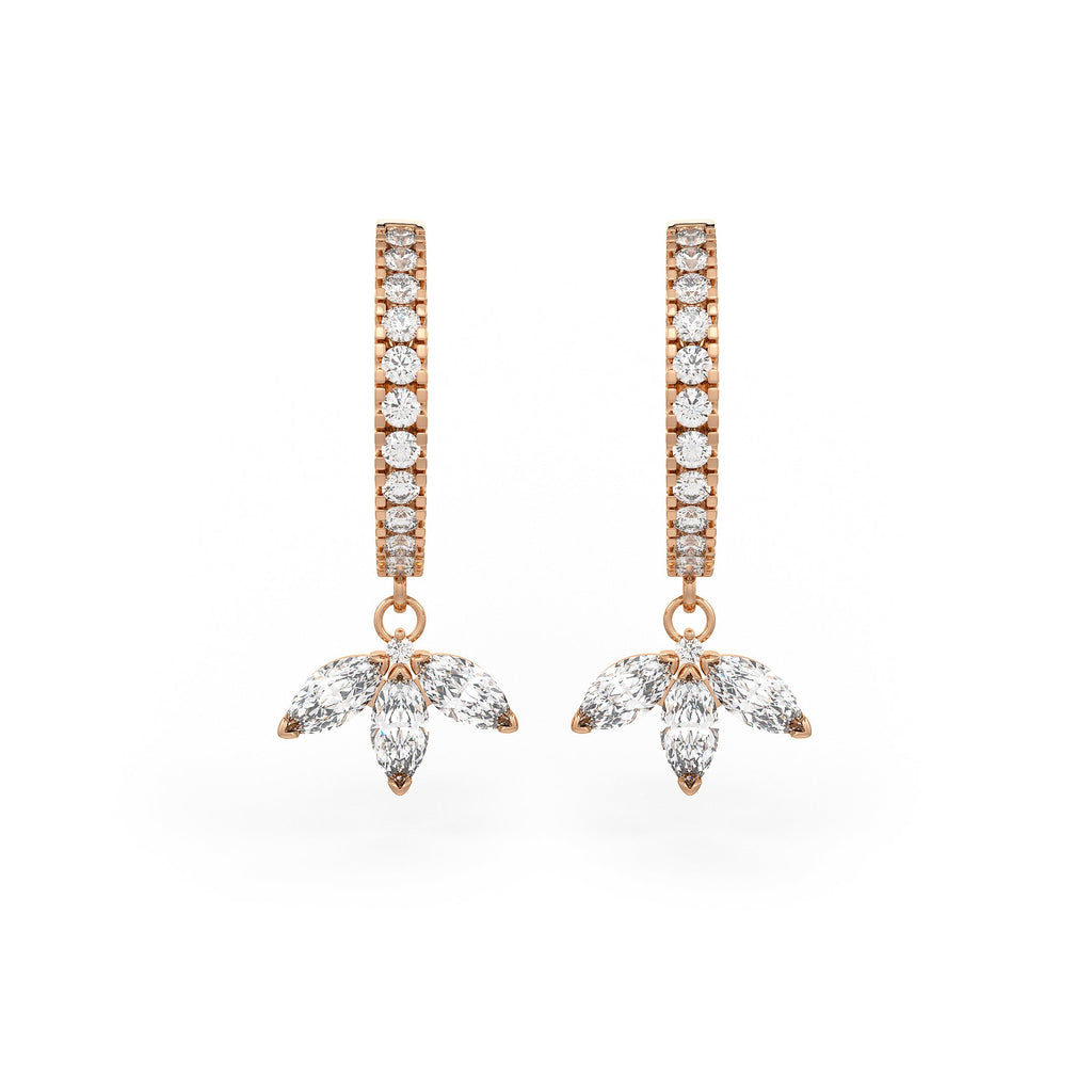  Orecchini a cerchio Eternity in oro rosa 18 carati con diamanti e ciondolo a forma di loto marquise da 0,92 carati (coppia intera)