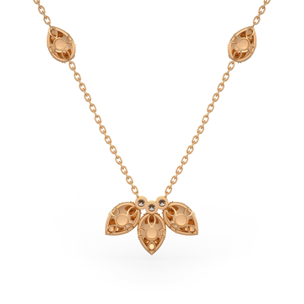 Collier en or rose 18 carats serti de diamants de 1,20 ct et orné de pétales de nénuphar.